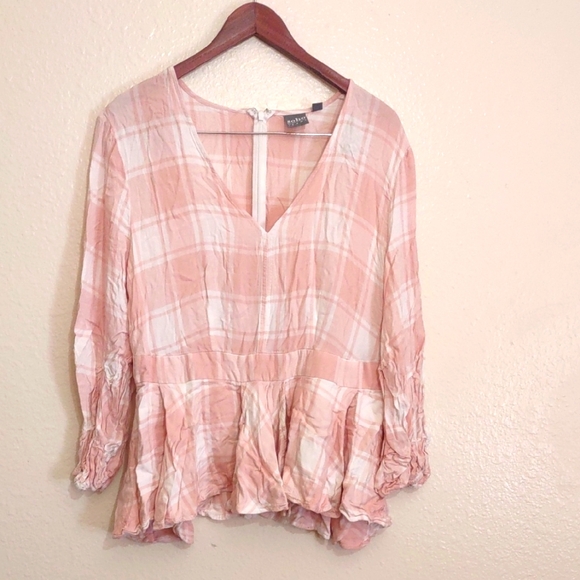 Soho Tops - SLIGHTLY USED SOHO LONG SLEEVE SHIRT. SIZE L PINK AND WHITE PLAID.